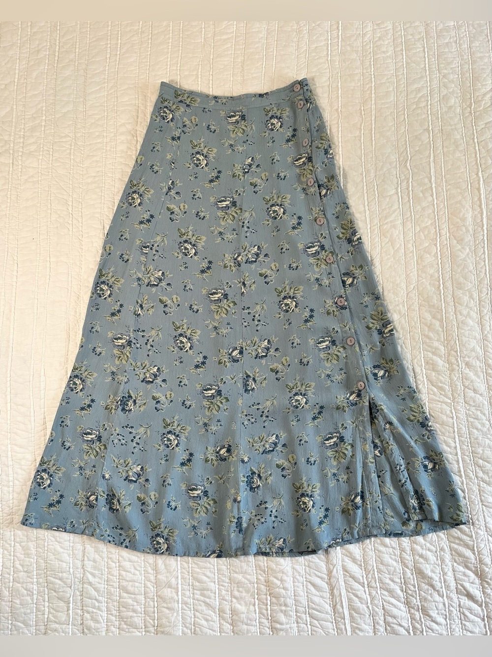 Vintage April Cornell Blue Floral Rayon Maxi Skirt Size Small